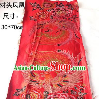 Traditional Asian Chinese Handmade Embroidery Phoenix Silk Tapestry Xiuhe Suit Red Fabric Drapery, Top Grade Nanjing Brocade Cheongsam Cloth Material