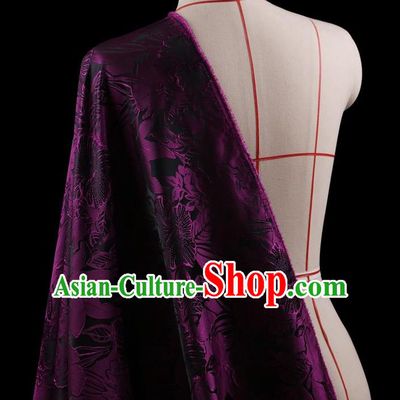 Traditional Asian Chinese Handmade Embroidery Peony Flowers Coat Silk Tapestry Purple Fabric Drapery, Top Grade Nanjing Brocade Ancient Costume Cheongsam Cloth Material