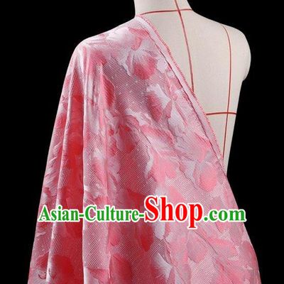 Traditional Asian Chinese Handmade Embroidery Leaf Jacquard Weave Coat Silk Tapestry Pink Fabric Drapery, Top Grade Nanjing Brocade Ancient Costume Cheongsam Cloth Material