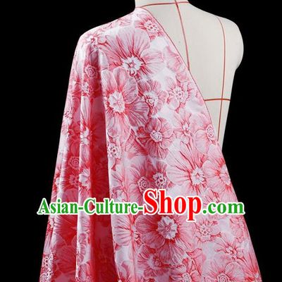 Traditional Asian Chinese Handmade Embroidery Flower Jacquard Weave Dress Silk Tapestry Pink Fabric Drapery, Top Grade Nanjing Brocade Ancient Costume Cheongsam Cloth Material