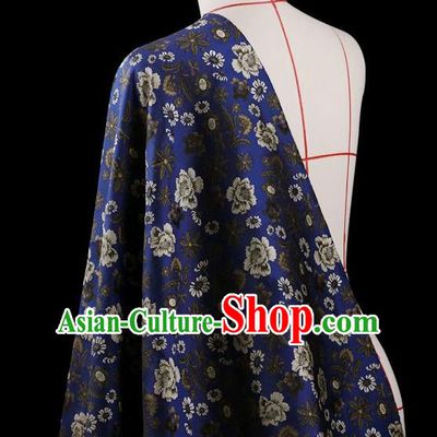 Traditional Asian Chinese Handmade Embroidery Flower Jacquard Weave Coat Silk Tapestry Blue Fabric Drapery, Top Grade Nanjing Brocade Ancient Costume Cheongsam Cloth Material