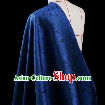 Traditional Asian Chinese Handmade Embroidery Flower Jacquard Weave Full Dress Silk Tapestry Navy Fabric Drapery, Top Grade Nanjing Brocade Ancient Costume Cheongsam Cloth Material