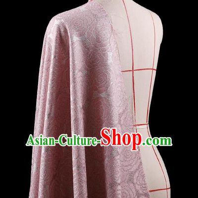 Traditional Asian Chinese Handmade Embroidery Rose Flower Jacquard Weave Coat Silk Tapestry Pink Fabric Drapery, Top Grade Nanjing Brocade Ancient Costume Cheongsam Cloth Material