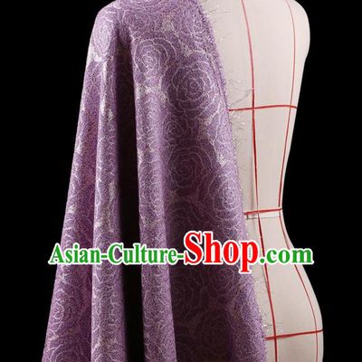 Traditional Asian Chinese Handmade Embroidery Rose Flower Jacquard Weave Coat Silk Tapestry Purple Fabric Drapery, Top Grade Nanjing Brocade Ancient Costume Cheongsam Cloth Material
