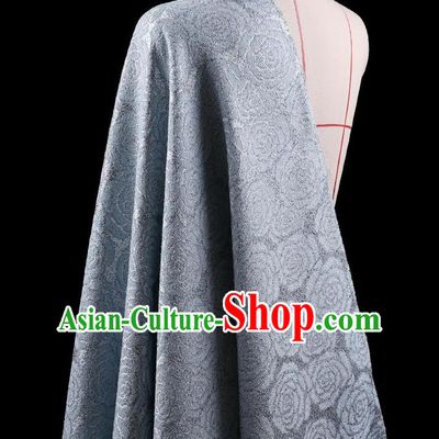 Traditional Asian Chinese Handmade Embroidery Rose Flower Jacquard Weave Coat Silk Tapestry Blue Fabric Drapery, Top Grade Nanjing Brocade Ancient Costume Cheongsam Cloth Material