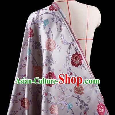 Traditional Asian Chinese Handmade Embroidery Flower Jacquard Weave Coat Lilac Silk Satin Fabric Drapery, Top Grade Nanjing Brocade Ancient Costume Cheongsam Cloth Material