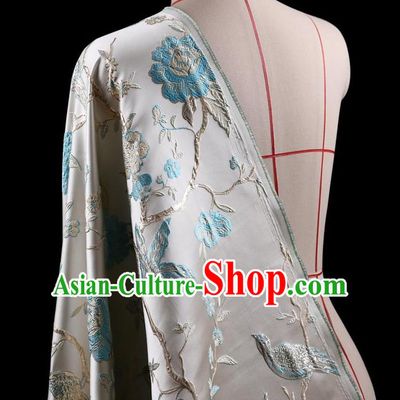 Traditional Asian Chinese Handmade Embroidery Flower Jacquard Weave Coat Blue Silk Satin Fabric Drapery, Top Grade Nanjing Brocade Ancient Costume Cheongsam Cloth Material