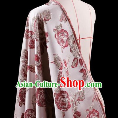 Traditional Asian Chinese Handmade Embroidery Flower Jacquard Weave Coat Pink Silk Satin Fabric Drapery, Top Grade Nanjing Brocade Ancient Costume Cheongsam Cloth Material
