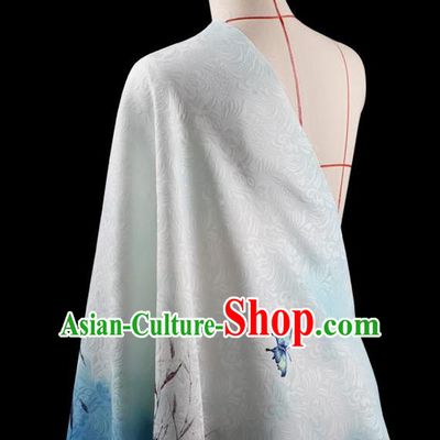 Traditional Asian Chinese Handmade Printing Pear Flower Jacquard Weave Dress Black Silk Satin Fabric Drapery, Top Grade Nanjing Brocade Ancient Costume Cheongsam Cloth Material