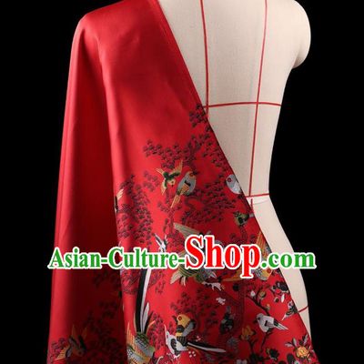 Traditional Asian Chinese Handmade Embroidery Dress Silk Satin Red Fabric Drapery, Top Grade Nanjing Brocade Ancient Costume Cheongsam Cloth Material