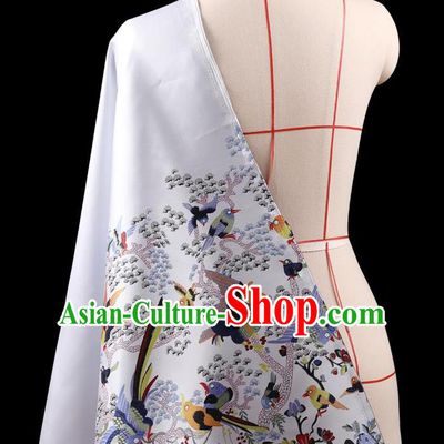 Traditional Asian Chinese Handmade Embroidery Dress Silk Satin White Fabric Drapery, Top Grade Nanjing Brocade Ancient Costume Cheongsam Cloth Material