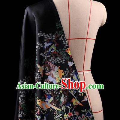 Traditional Asian Chinese Handmade Embroidery Dress Silk Satin Black Fabric Drapery, Top Grade Nanjing Brocade Ancient Costume Cheongsam Cloth Material