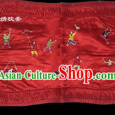 Traditional Asian Chinese Handmade Embroidery Silk Red Pillowslip, Top Grade Nanjing Brocade Pillow Cover