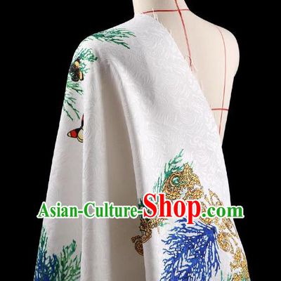 Traditional Asian Chinese Handmade Printing Peacock Dress Silk Satin Fabric Drapery, Top Grade Nanjing Brocade Ancient Costume Cheongsam Cloth Material