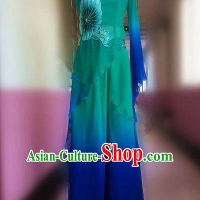 Traditional Ancient Chinese National Folk Yanko Dance Costume, Elegant Hanfu China Classical Dance Dress Green Clothing for Women