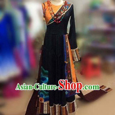 Traditional Chinese Mongol Nationality Dance Water Sleeve Dress, Mongols Female Folk Dance Ethnic Pleated Skirt, Chinese Mongolian Minority Nationality Embroidery Costume for Women