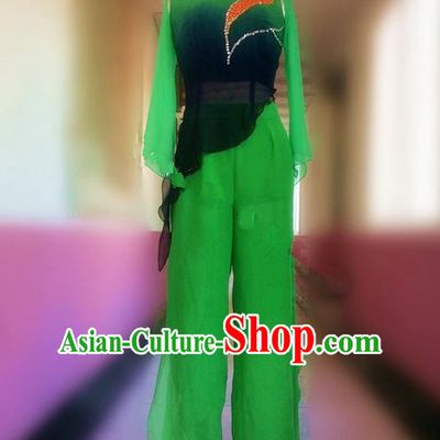 Traditional Ancient Chinese National Folk Yanko Dance Embroidery Costume, Elegant Hanfu China Classical Yangge Dance Dress Green Clothing for Women
