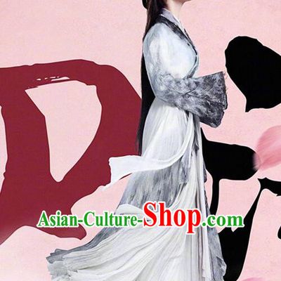 Asian Chinese Traditional Young Lady Costume and Headpiece Complete Set, Films Once Upon a Time China Fairy Bai Qian Dress Clothing for Women