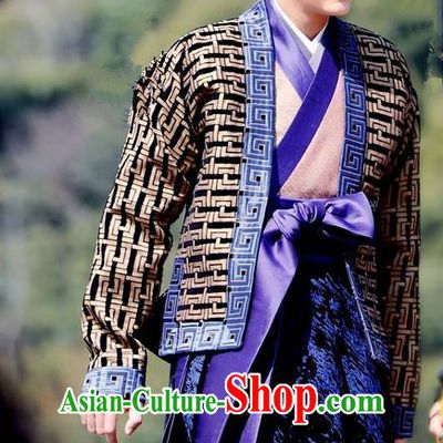 Asian Chinese Traditional Northern and Southern Dynasties Dandies Costume and Headpiece Complete Set, Lost Love In Times China Ancient Nobility Childe Robe Clothing for Men
