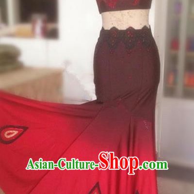 Traditional Chinese Dai Nationality Peacock Dance Costume, Folk Dance Ethnic Pavane Clothing, Chinese Minority Nationality Dance Red Dress for Women