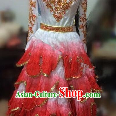 Traditional Chinese Kazak Nationality Dance Costume, Chinese Minority Nationality Uigurian Dance Dress for Women