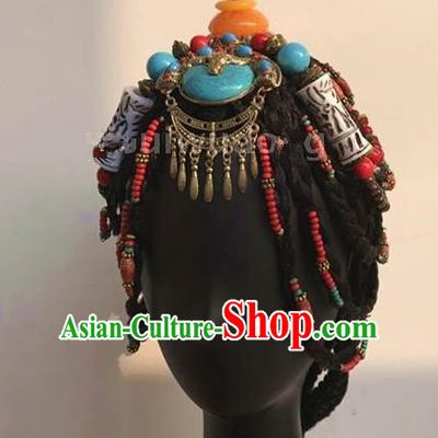 Traditional Chinese Zang Nationality Hair Accessories, Tibetan Chinese Minority Nationality Headwear for Women