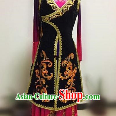 Traditional Chinese Uyghur Nationality Dance Clothing, Folk Dance Ethnic Costume, Chinese Minority Nationality Uigurian Dance Costume for Women