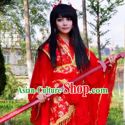 Asian Chinese Traditional Cospaly Swordswoman Wedding Costume, China Elegant Hanfu Bride Red Dress for Women