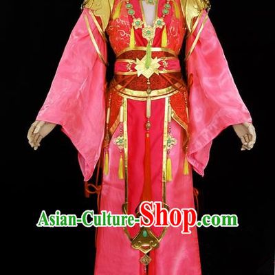 Asian Chinese Traditional Cospaly Tang Dynasty Young Lady Costume, China Elegant Hanfu Fairy Pink Dress Clothing for Women