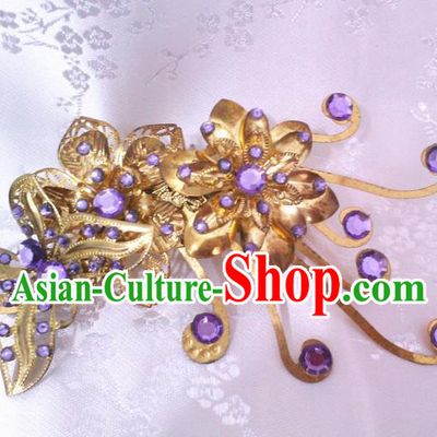 Traditional Handmade Chinese Ancient Classical Hair Accessories Purple Crystal Hairpin, Step Shake Hair Stick, Hair Fascinators Hairpins for Women