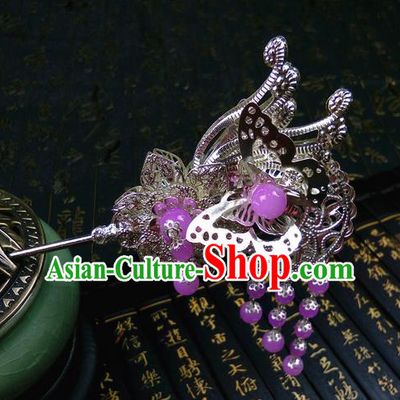 Traditional Handmade Chinese Ancient Classical Hair Accessories, Butterfly Step Shake Tassel Hair Stick, Hair Fascinators Beads Hairpins for Women