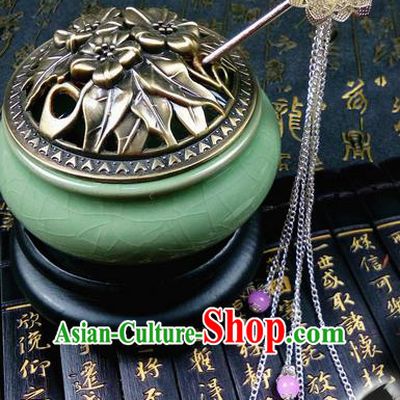 Traditional Handmade Chinese Ancient Classical Hair Accessories Lotus Hairpins, Pink Bead Tassel Step Shake Hair Stick Hair Fascinators for Women