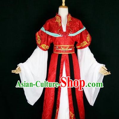 Asian Chinese Traditional Cospaly Tang Dynasty Bride Wedding Costume, China Elegant Hanfu Fairy Red Dress Clothing for Women