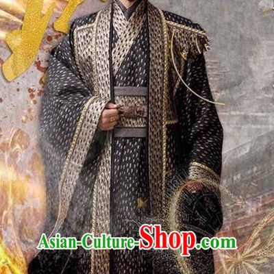 Asian Chinese Traditional Ancient Imperial Emperor Costume and Headpiece Complete Set, Lost Love In Times China Northern and Southern Dynasties Majesty Robe Clothing