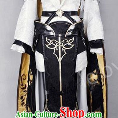 Asian Chinese Traditional Cospaly Costume Customization Swordswoman Costume, China Elegant Hanfu Heroine Golden Dress Clothing for Women