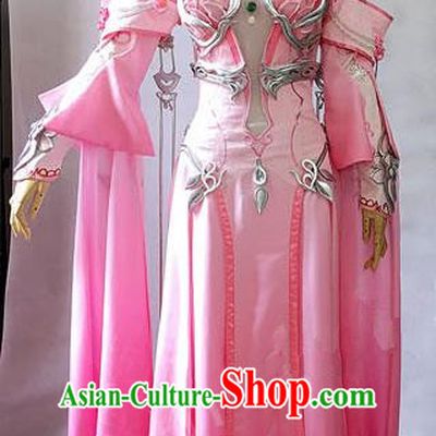 Asian Chinese Traditional Cospaly Costume Customization Dunhuang Flying Apsaras Costume Complete Set, China Elegant Hanfu Peri Pink Dress Clothing for Women