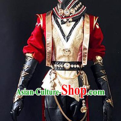 Asian Chinese Traditional Cospaly Costume Customization Zoroastrianism Costume Complete Set, China Elegant Hanfu Swordsman Red Clothing for Men