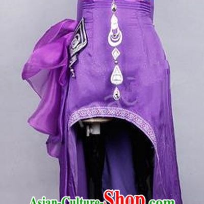 Asian Chinese Traditional Cospaly Costume Customization Ancient Miao Nationality Young Lady Costume Complete Set, China Elegant Hanfu Princess Purple Dress Clothing for Women