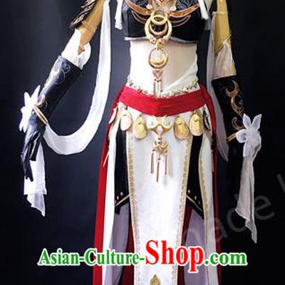 Asian Chinese Traditional Cospaly Costume Customization Ancient Zoroastrianism Young Lady Costume and Headpiece Complete Set, China Elegant Hanfu Princess Dress Clothing for Women