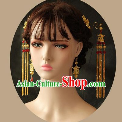 Chinese Ancient Style Hair Jewelry Accessories Wedding Tassel Hairpins, Hanfu Xiuhe Suits Step Shake Bride Handmade Hair Fascinators for Women