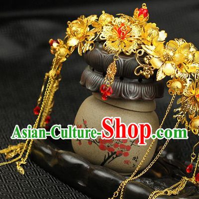 Chinese Ancient Style Hair Jewelry Accessories Wedding Imperial Consort Tassel Hairpins, Hanfu Xiuhe Suits Bride Handmade Phoenix Coronet Hair Fascinators for Women