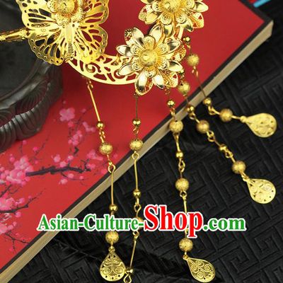 Traditional Handmade Chinese Ancient Classical Hair Accessories, Step Shake Hair Sticks Hair Fascinators Butterfly Tassel Hairpins for Women