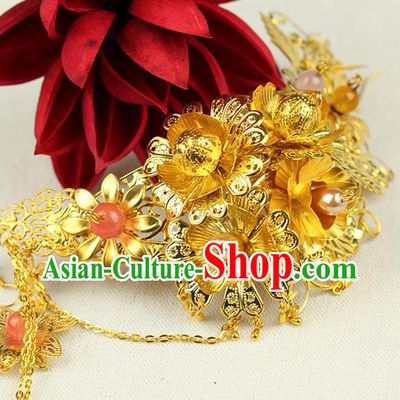 Chinese Ancient Style Hair Jewelry Accessories Hairpins Frontlet, Hanfu Xiuhe Suits Step Shake Bride Handmade Hair Sticks for Women
