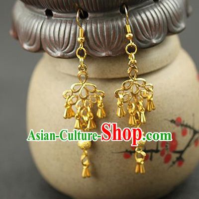 Chinese Ancient Style Hair Jewelry Accessories Wedding Golden Earrings, Hanfu Xiuhe Suits Bride Handmade Eardrop for Women