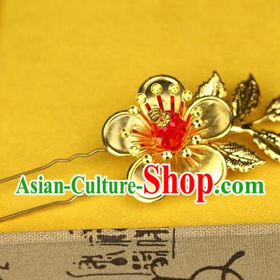 Chinese Ancient Style Hair Jewelry Accessories Wedding Golden Flower Hair Stick, Hanfu Xiuhe Suits Step Shake Bride Handmade Hairpins for Women