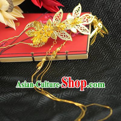 Chinese Ancient Style Hair Jewelry Accessories Wedding Luxury Tassel Hairpins, Hanfu Xiuhe Suits Step Shake Bride Handmade Hair Stick for Women