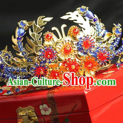 Asian Chinese Ancient Style Hair Jewelry Accessories Wedding Hanfu Xiuhe Suits Step Shake Bride Handmade Phoenix Coronet for Women
