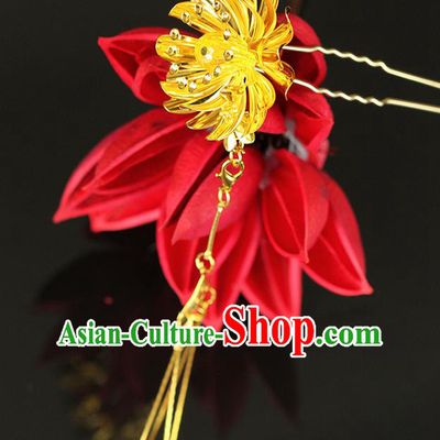 Chinese Ancient Style Hair Jewelry Accessories Wedding Flower Tassel Hair Stick, Hanfu Xiuhe Suits Bride Handmade Hairpins for Women