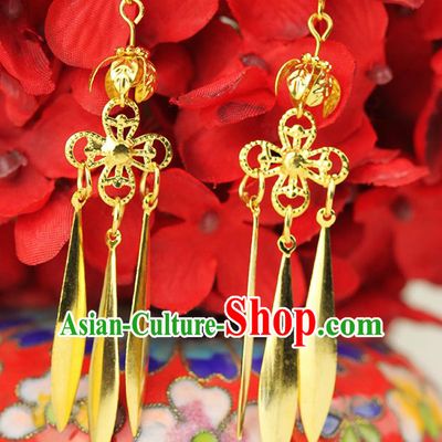 Chinese Ancient Style Hair Jewelry Accessories Wedding Imperial Consort Earrings, Hanfu Xiuhe Suits Bride Handmade Golden Eardrop for Women