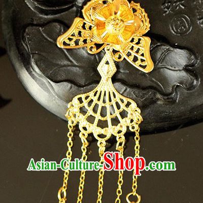 Chinese Ancient Style Hair Jewelry Accessories Wedding Imperial Consort Earrings, Hanfu Xiuhe Suits Bride Handmade Golden Eardrop for Women